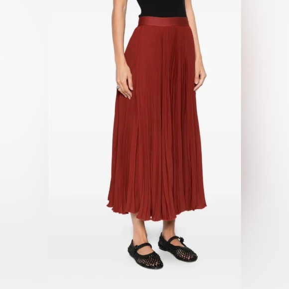 NWOT FARM Rio Terracotta Pleated Midi Skirt - Picture 2 of 12
